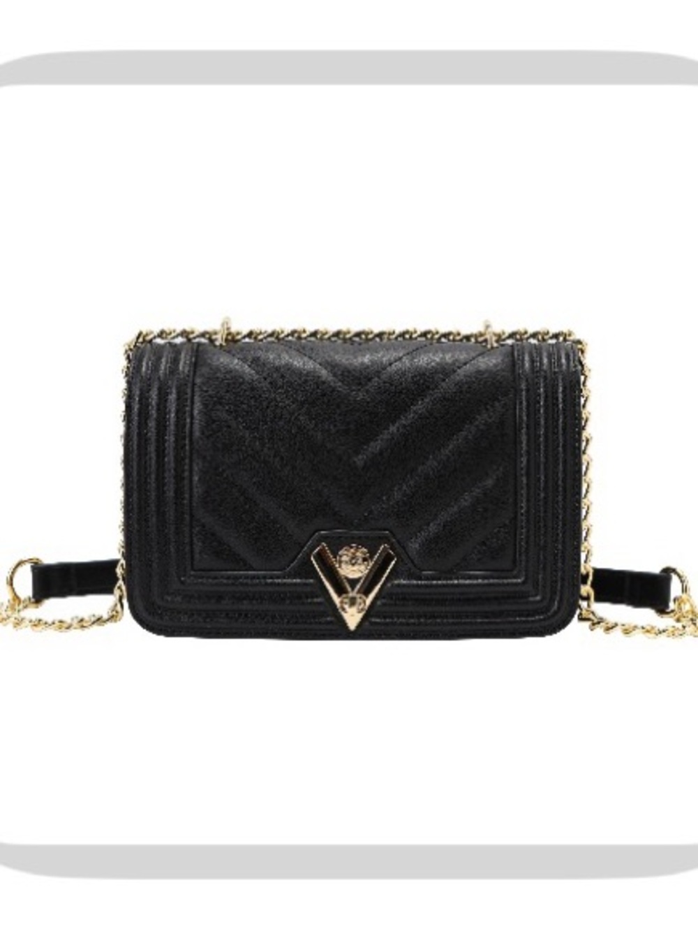 Valentino Orlandi Black Quilted Shoulder Bag with Gold Chain